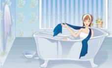 卡通美女洗澡图片