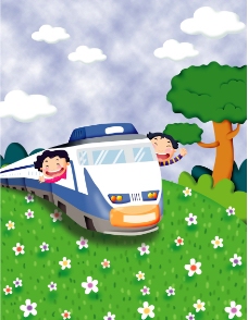 火车上儿童（合层位图）图片