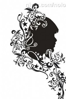 女性花纹女性头像与时尚花纹矢量素材